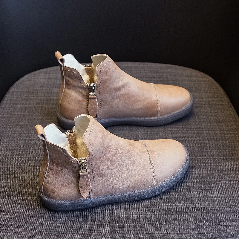 

Genuine Leather Cow Women Ankle Boots Warm Fur Waterproof Slip on Super Comfortable Booties Autumn Winter Shoes Flats Snow Boots