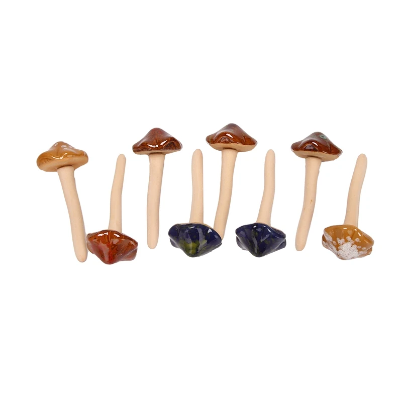 

8PCS Ceramic Garden Mushrooms Lawn Ornament Decor Pottery Ornament For Fairy Garden Decorations