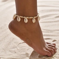 bohemian fashion shell anklets for women handmade woven natural shell summer beach barefoot bracelet ankle on leg jewelry 2022