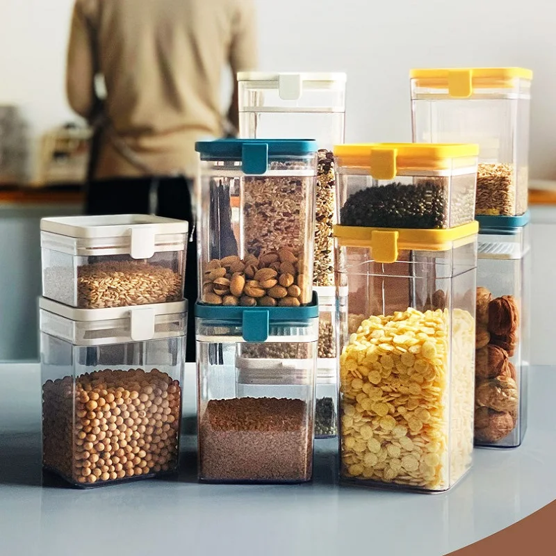 

Grain Storage Jars Food Dispensing Container Sealed Against Moisture Foods Storage Boxes Containers Kitchen Organizer Gadgets