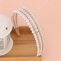2022 triple row pearl crystal headband ins fashion girls hairband for party gem hair band luxury headbands hair accessories