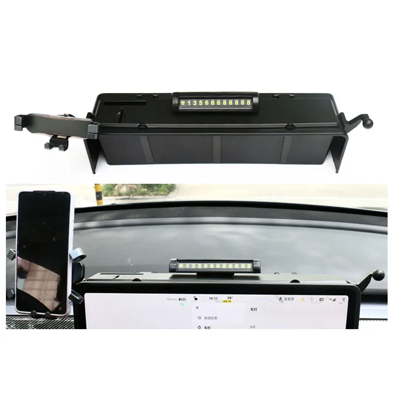 

For Tesla Model 3 Y Dashboard Storage Box Navigation Screen Storage Box Car Organizer With Phone Number Parking Plate