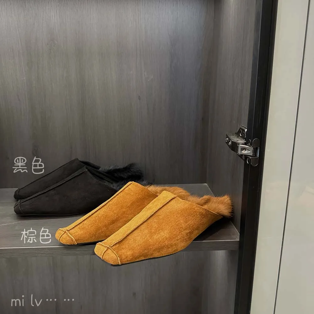 Женские тапочки с круглым носком из флока