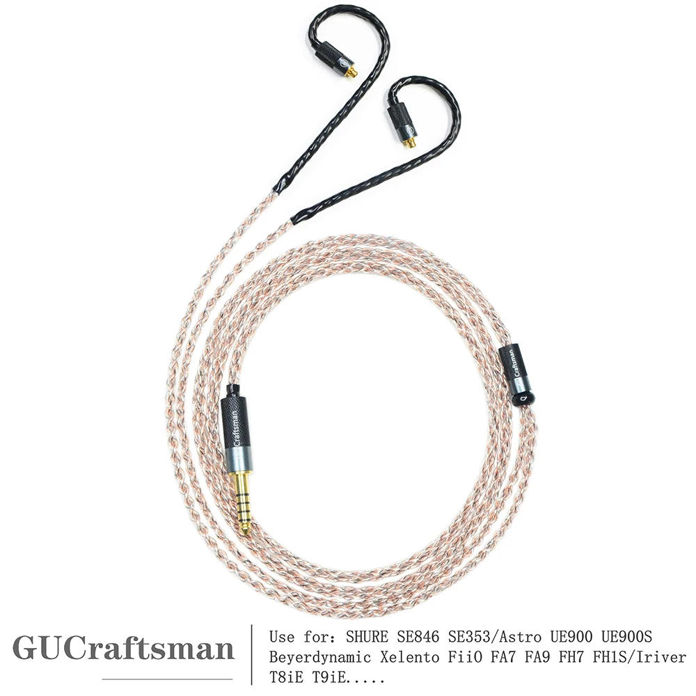 GUCraftsman 5N OFC Copper+Graphene MMCX Earphone Cables for SHURE SE846 SE535 SE425 Xelento Remote T8iE T9iE DK3001Pro UE900S