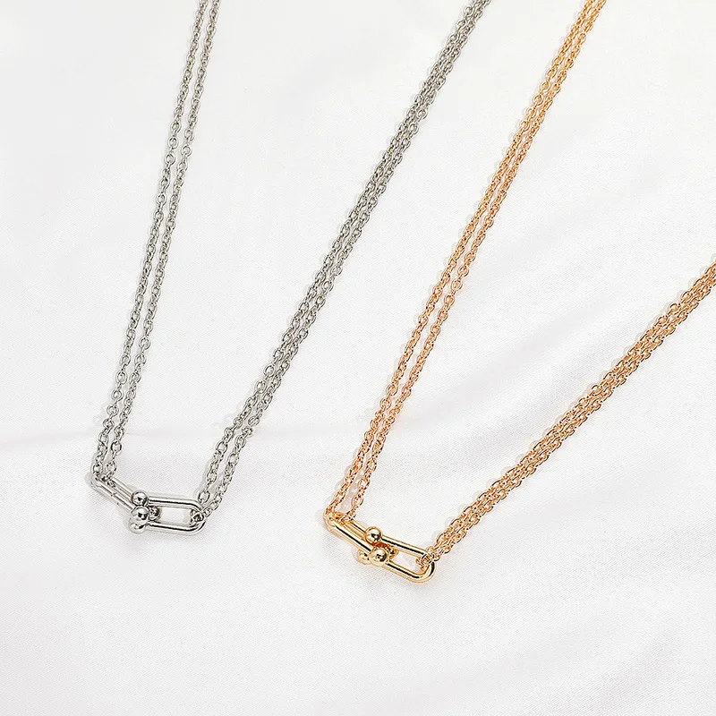 

Minar Minimalist Gold Silver Color Metal U Shape Pendant Necklace for Women Layered O-Chain Horseshoe Buckle Chokers Necklaces