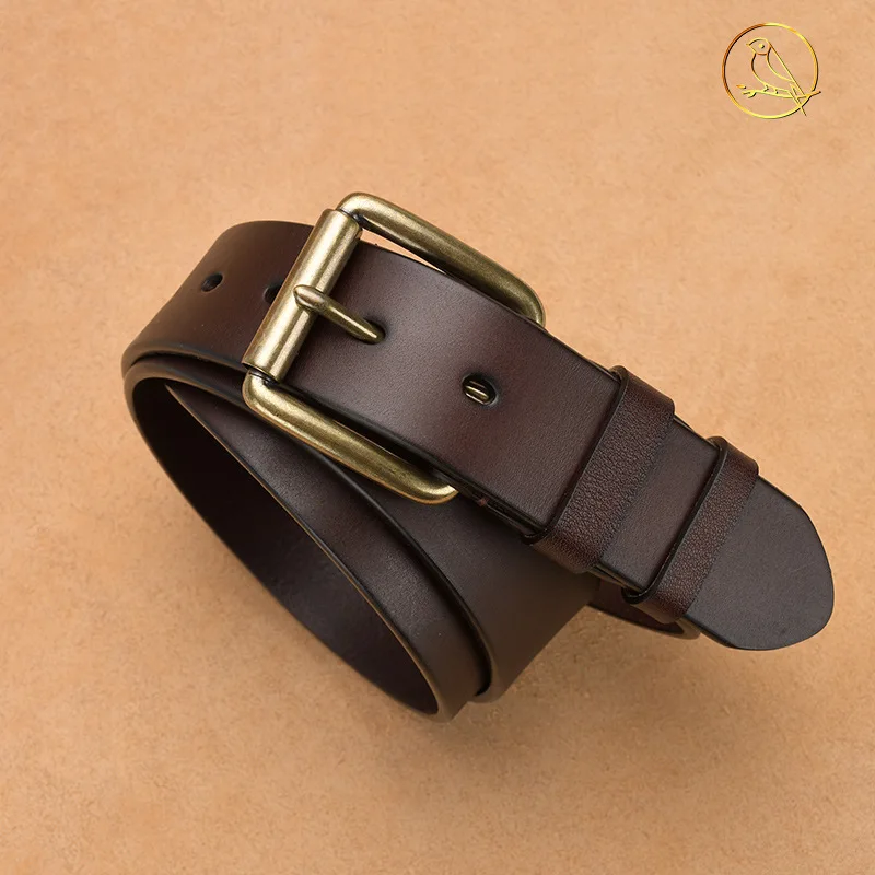 

First Layer Cowhide Men's Belt Solid Pin Buckle Middle and Young Luxury Brand Belt Cowhide Japanese Buckle Joker Jeans Wide Belt