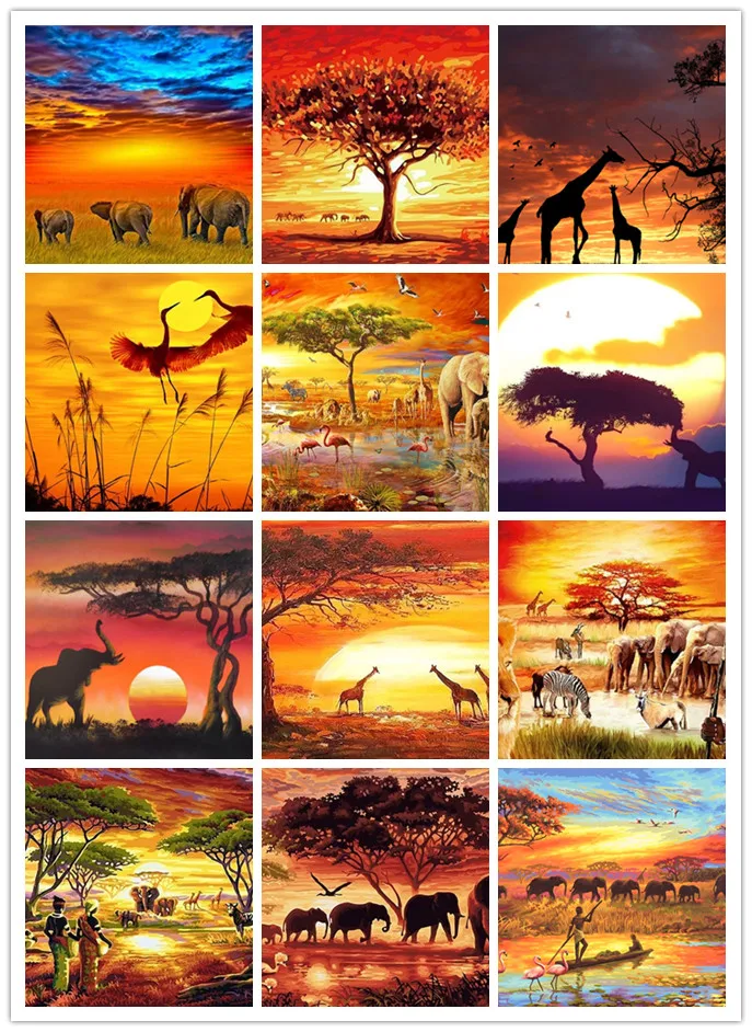 

Diamond Painting Animal Elephant Full Drill Rhinestone Cross Stitch Picture African Grassland Scenery Embroidery Mosaic Art Gift