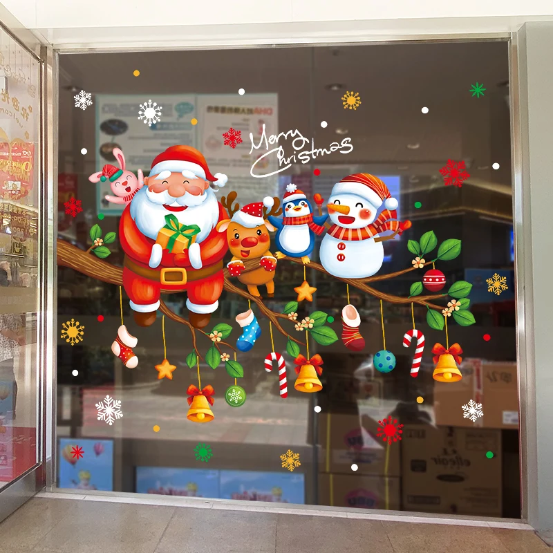 

[SHIJUEHEZI] Christmas Glass Stickers DIY Santa Claus Snowman Wall Decals for Living Room Shop Window Festival Home Decoration
