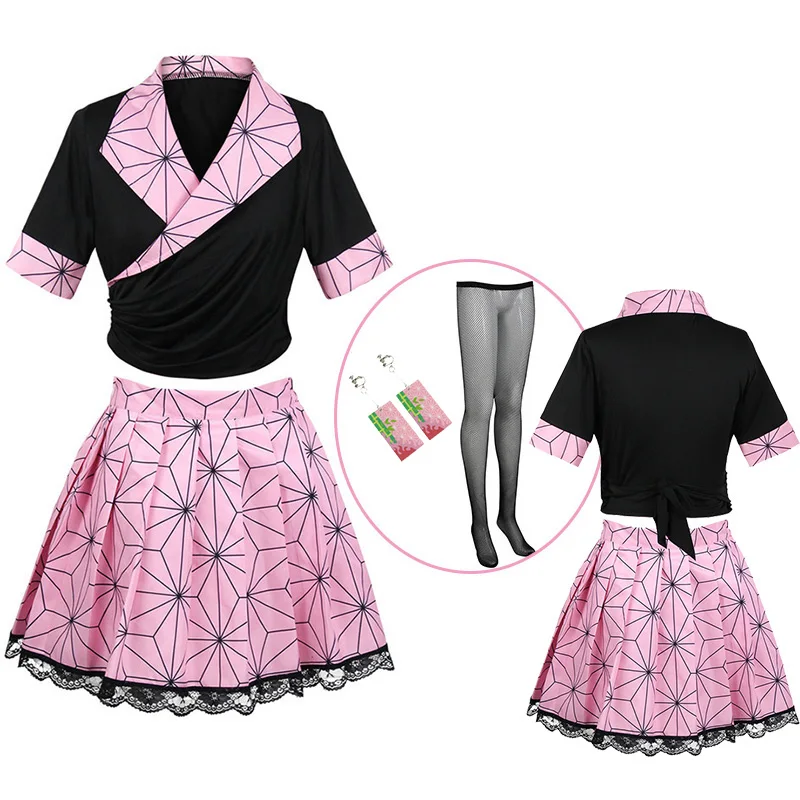 

Anime Demon Slayer Kamado Nezuko Skirt Top Dress Agatsuma Zenitsu Shirt Cosplay Outfits Costume Women Halloween Suit