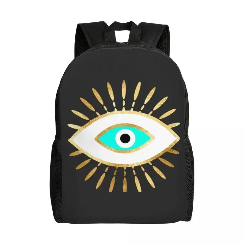 Фото Рюкзаки с принтом Hamsa Evil Eye из золотой фольги для женщин и мужчин, водонепроницаемые школьные и студенческие сумки-амулеты с принтом Назар, сумки для книг 54345 №1