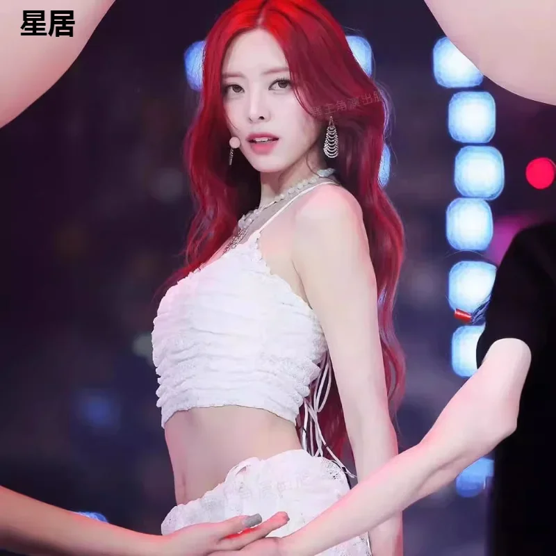 Женский костюм джазового танца белый кружевной топ на бретельках необычная юбка