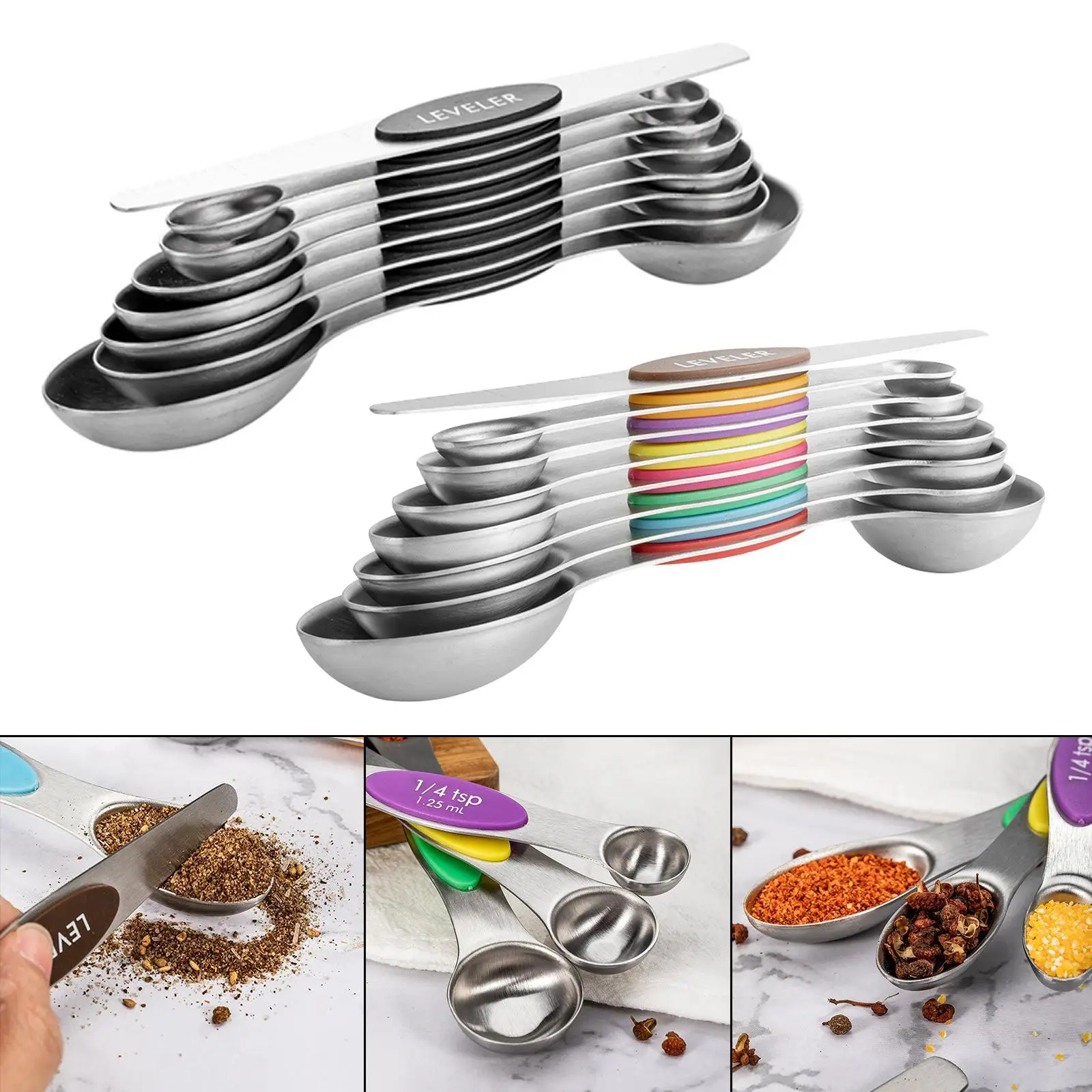 

Stainless Steel Dual Sided Measuring Spoons Set of 8 Fits in Spice Jars Tsp Tbsp & ml Measurements Easy Storage Convenient