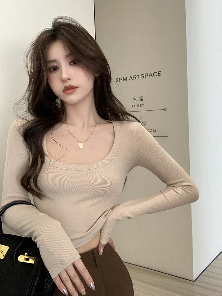 

Повседневная однотонная свободная футболка в стиле ретро с длинным рукавом, женские футболки, топы, японская женская одежда Ulzzang в стиле Хар...