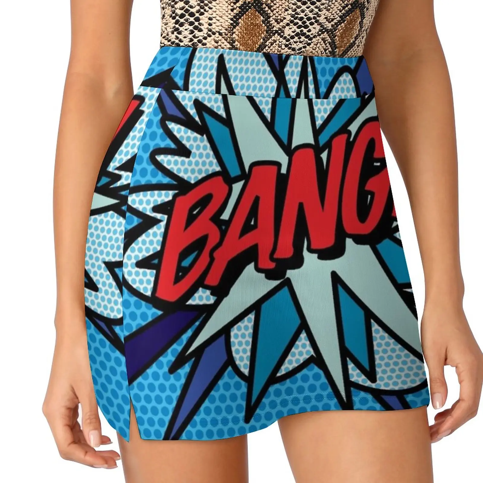 Женская юбка с рисунком Bang модная короткая в стиле поп-арт современном комикс