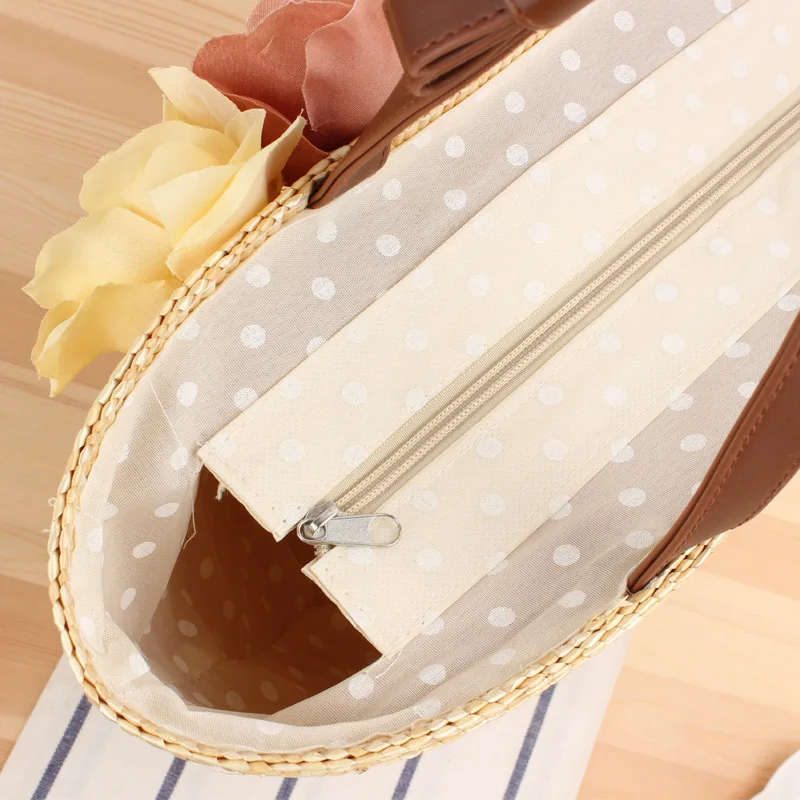 Bohemian Woven Rattan Straw Bags Fashion Flower Beach Bag Women Shoulder Bag Handbags and Purses Bali Travel Basket Woven Bags