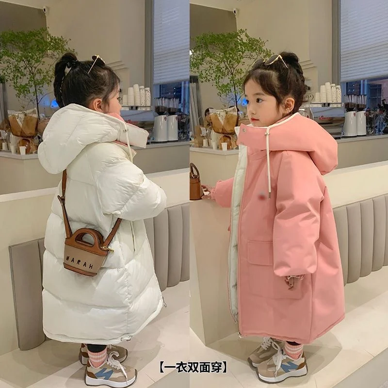 

Детская двухсторонняя пригодная для носки длинная хлопковая одежда для девочек зимняя плотная теплая куртка пальто с капюшоном Детская парка комбинезон Верхняя одежда Новинка