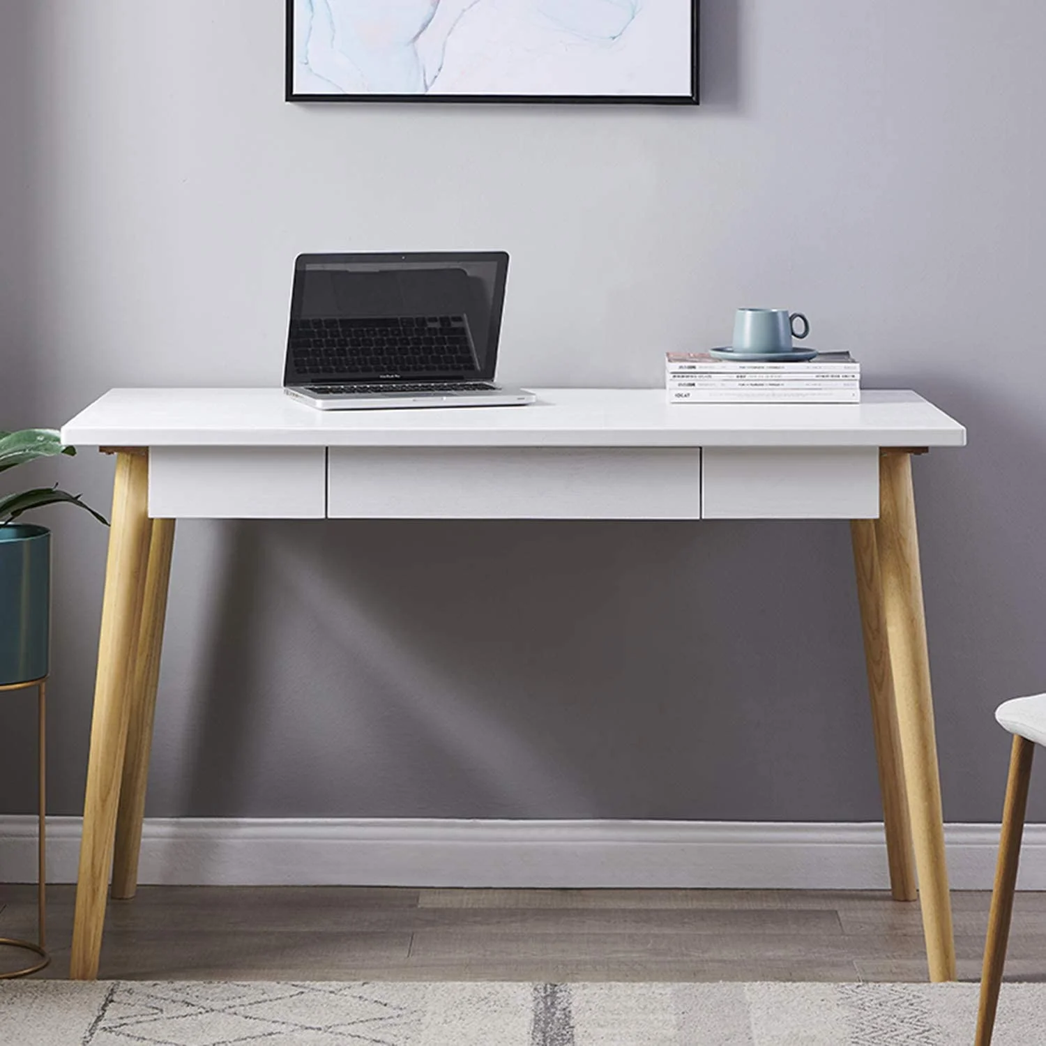 

Home Office Desk Large Computer Desk Study Desk Writing Table Workstation With Solid Wood Legs 1 Drawer Home Furniture Desks