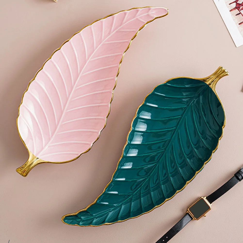 

3pcs Ceramic Plate Leaf Shaped Serving Tray Dessert Plate Multi-functional Tray