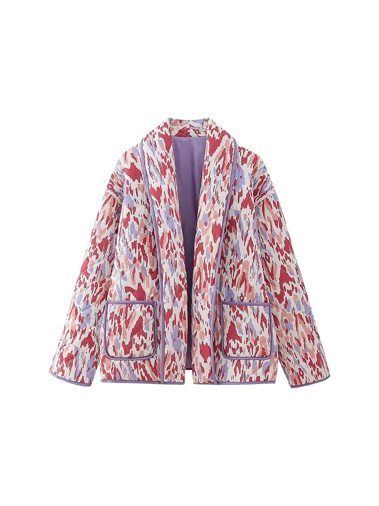 

Женское хлопковое пальто с карманами, Повседневная Свободная теплая парка с длинным рукавом и винтажным принтом, осень 2023