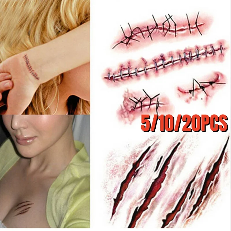 Искусственная 3D наклейка тело лицо реалистичные Временные татуировки Хэллоуин