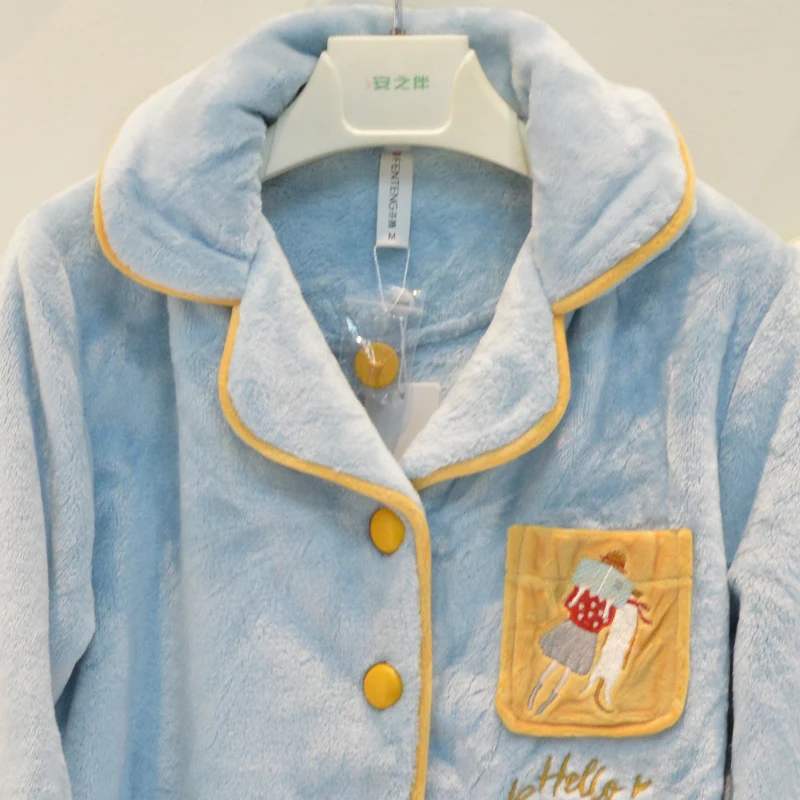 Finteng пижамы 2024 осенне-зимние женские фланелевые однотонные простые теплые