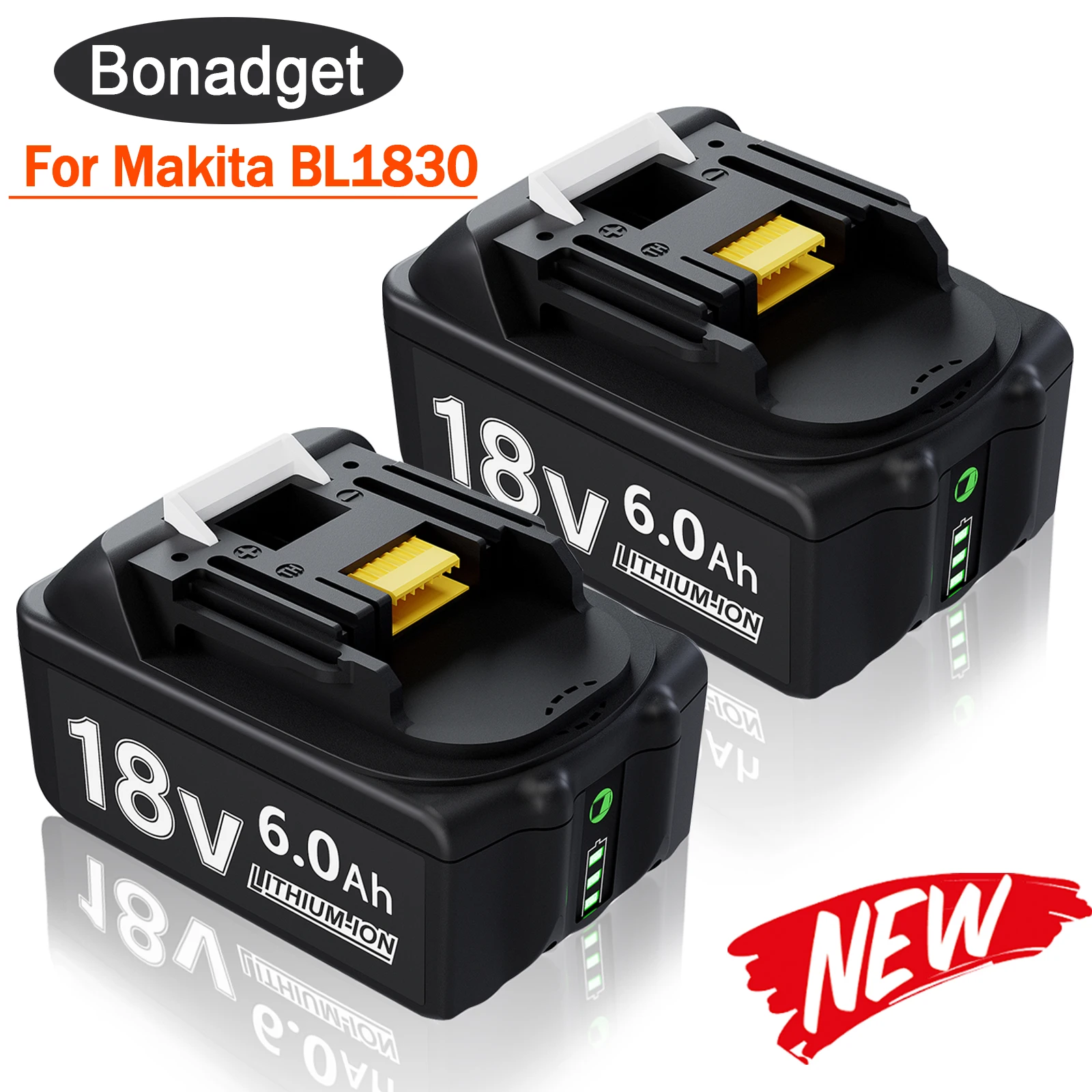 

Bonadget Rechargeable 18V 6000mAh Li-Ion Battery For Makita BL1830 BL1815 BL1860 BL1840 194205-3 Replacement Power Tools Battery