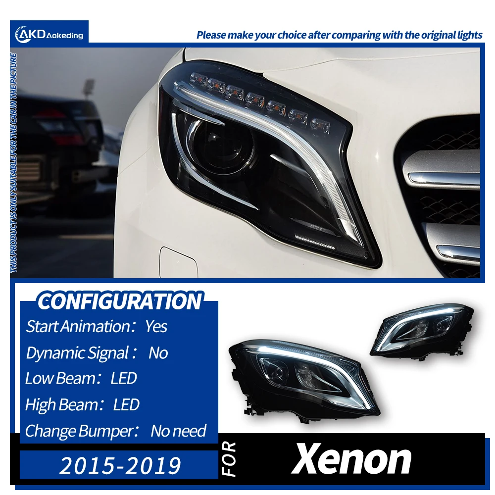 

Фара AKD для Benz GLA X156 светодиодный, фара 2015-2019, фары GLA300 DRL, сигнал поворота, фара дальнего света, линза проектора Angel Eye