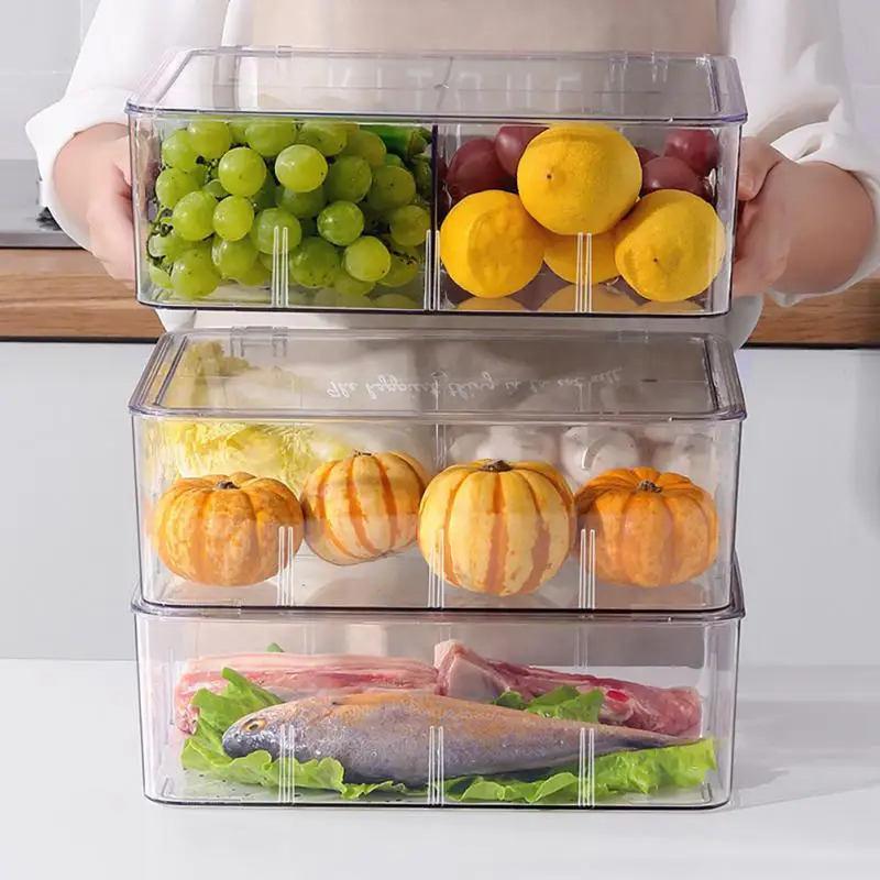 

Home Refrigerator Compartment Kitchen Storage Box Special Baffle Adjustable Sealed Transparent Fruits Fresh-keeping Boxes