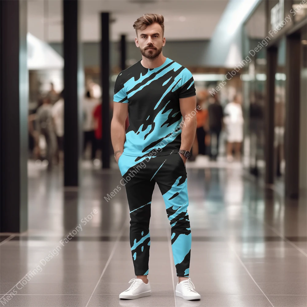 2023 Man Streetwear Short Sleeve T-Shirts+Pants Men's 2 Piece Set Men 3D Printing Tracksuit Men Fashion Casual T Shirt For Men