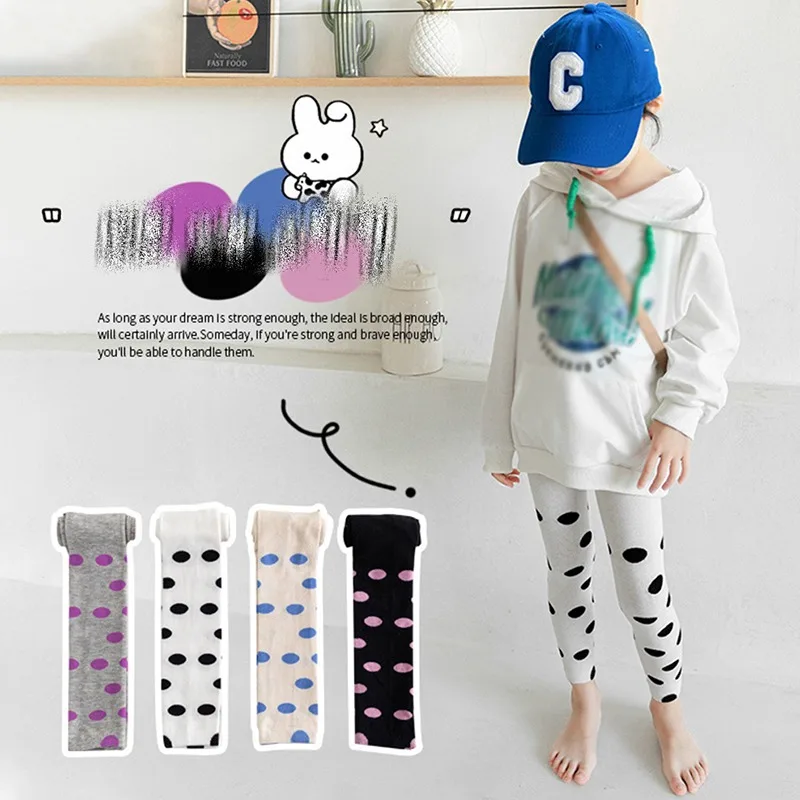 

1-9Y Girls Leggings Spring Autumn Kids Polka Dot Skinny Trousers Children Clothing Girl Pants High Quality Combed Cotton Legging