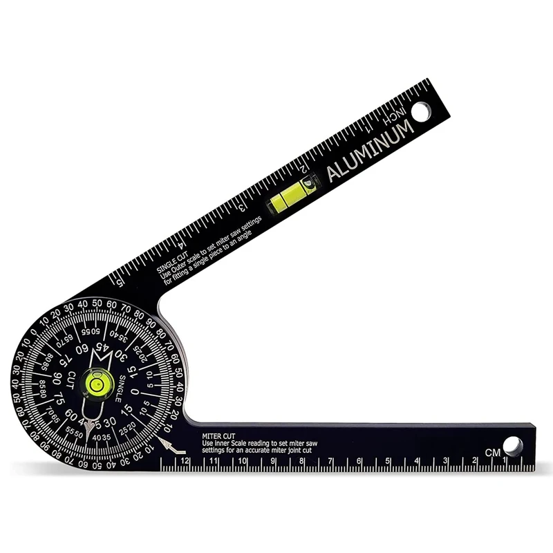 

Miter Saw Protractor Rustproof Aluminum Angle Finder Gauge With Ruler Bubble Level Tool Miter Angle Measuring Tool