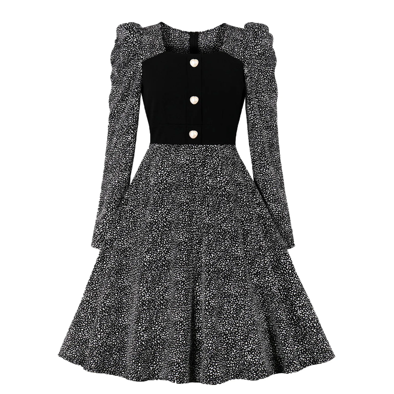

Fashion Casual Women's O-Neck Long Sleeve Splicing Printed Pullover Dress Women Clothing Party Dresses vestidos de fiesta