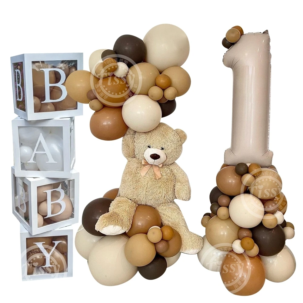 

1set Carton Bear Balloon with Vintage Caramel Number Balloon Set Kids Bear Themed Birthday Party Decorations DIY Party Supply