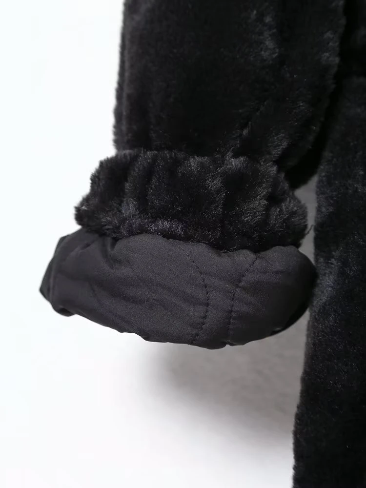 KEYANKETIAN Women's faux Fur Effect Coat Retro style new winter drawstring waist half high neck short zipper Mujer jacket