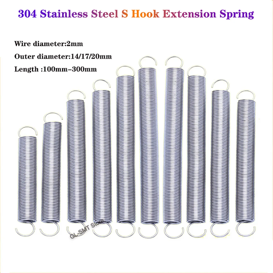 

1Pcs Wire Dia 2mm S Hook Extension Spring Length 100-300mm 304 Stainless Cylindroid Helical Pullback Tension Coil Spring