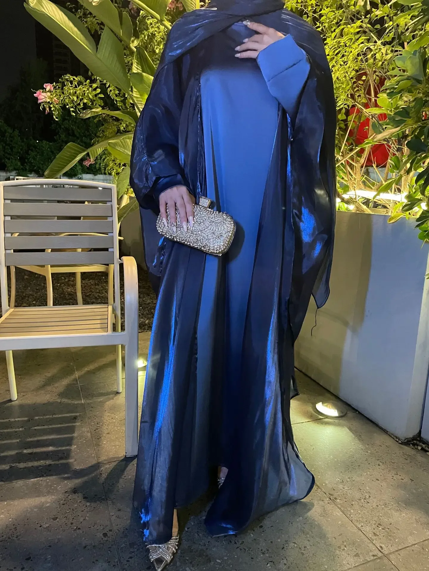 Новый комплект Абая Блестящий открытый внутренний длинный Исламская одежда