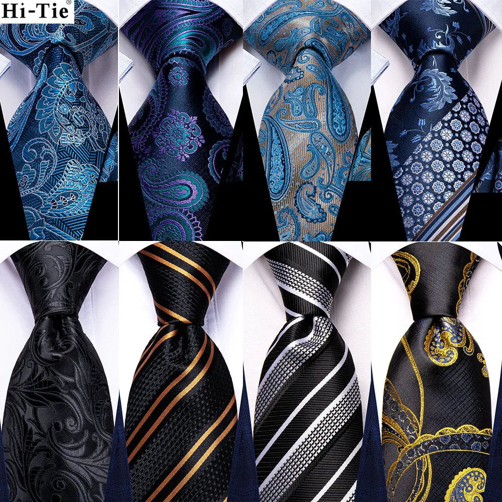 

Hi-Tie дизайнерский черный золотой Пейсли 63 дюйма Шелковый мужской галстук удлиненные галстуки для мужчин Тканые Классические 160 см мужской г...