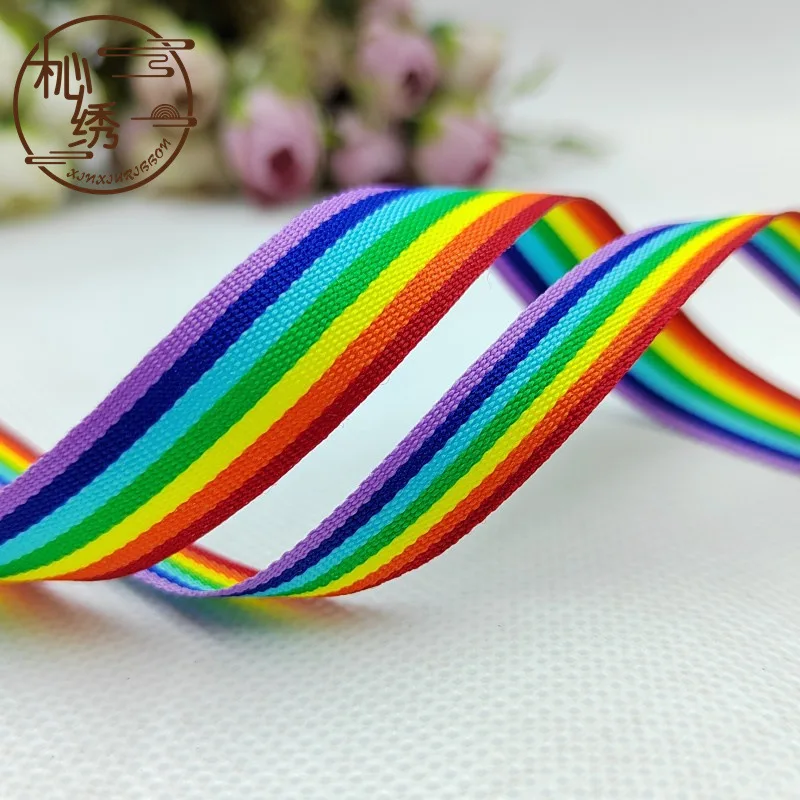 100 ярдов Полиэстеровая цветная Радужная лента в полоску для одежды обуви шляп