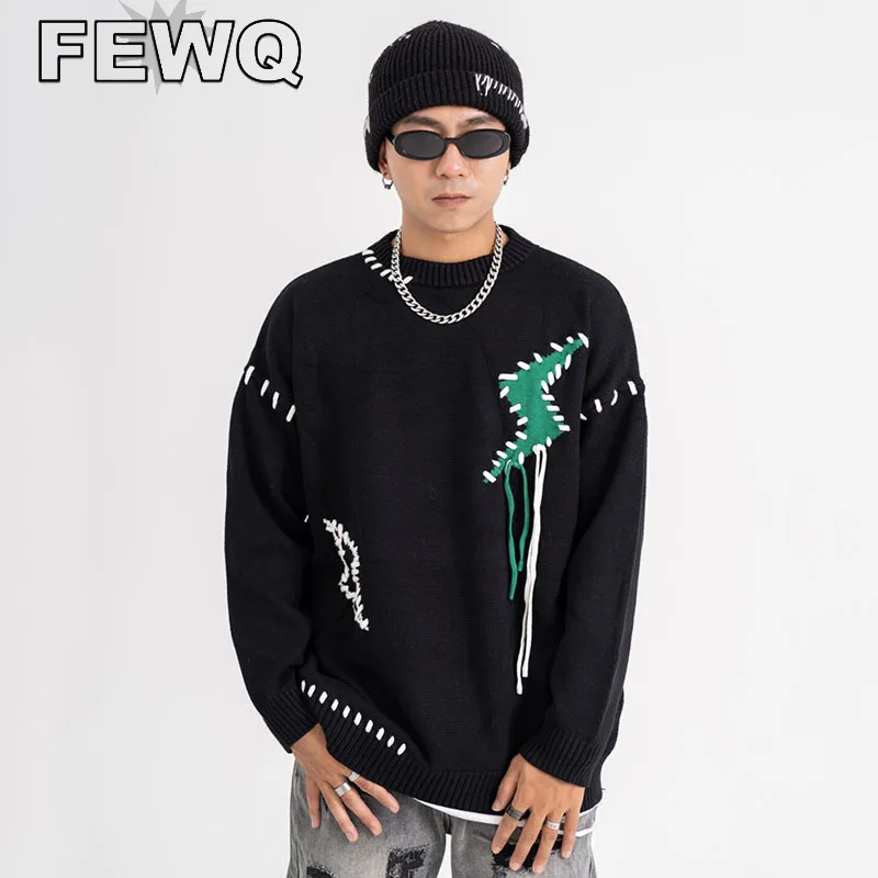 

FEWQ Tassel Men's Knitted Sweaters Y2k Male High Street American Style Round Collar Pullovertops 2023 Spring Stylish New 24B1738