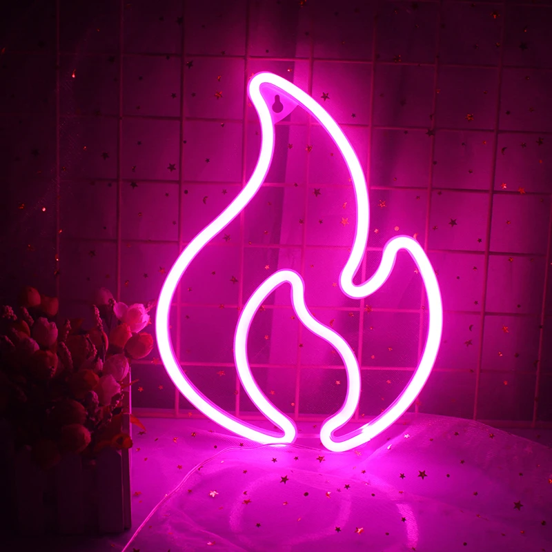 Wanxing Fire Flame Neon Sign Light LED Hanging Wall Lamp Night Light for Bedroom Kids Room Bar Party Wall Decor Birthday Gift
