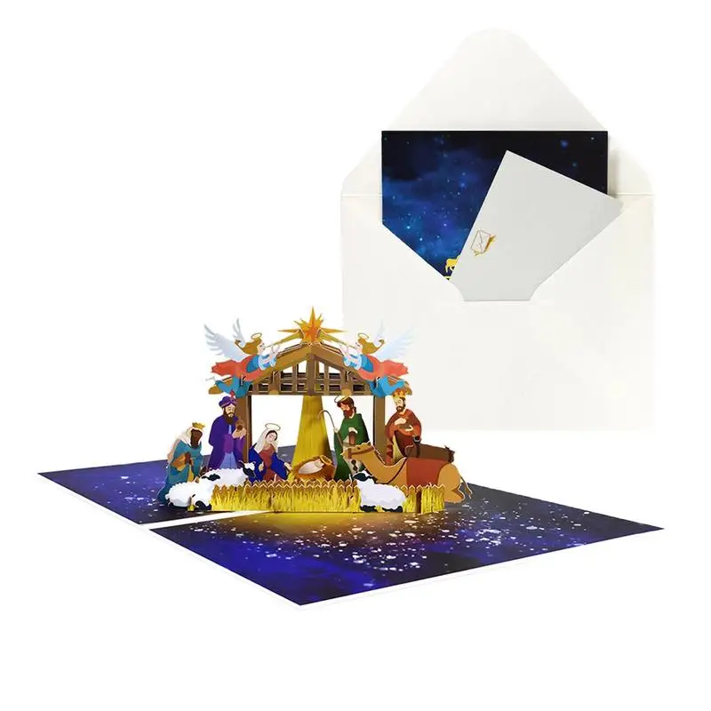 

3D открытки на Рождество, религиозная открытка на день рождения с конвертами, открытки с выдвижными узорами для друзей на День святого Валентина, дизайн сцены Рождества