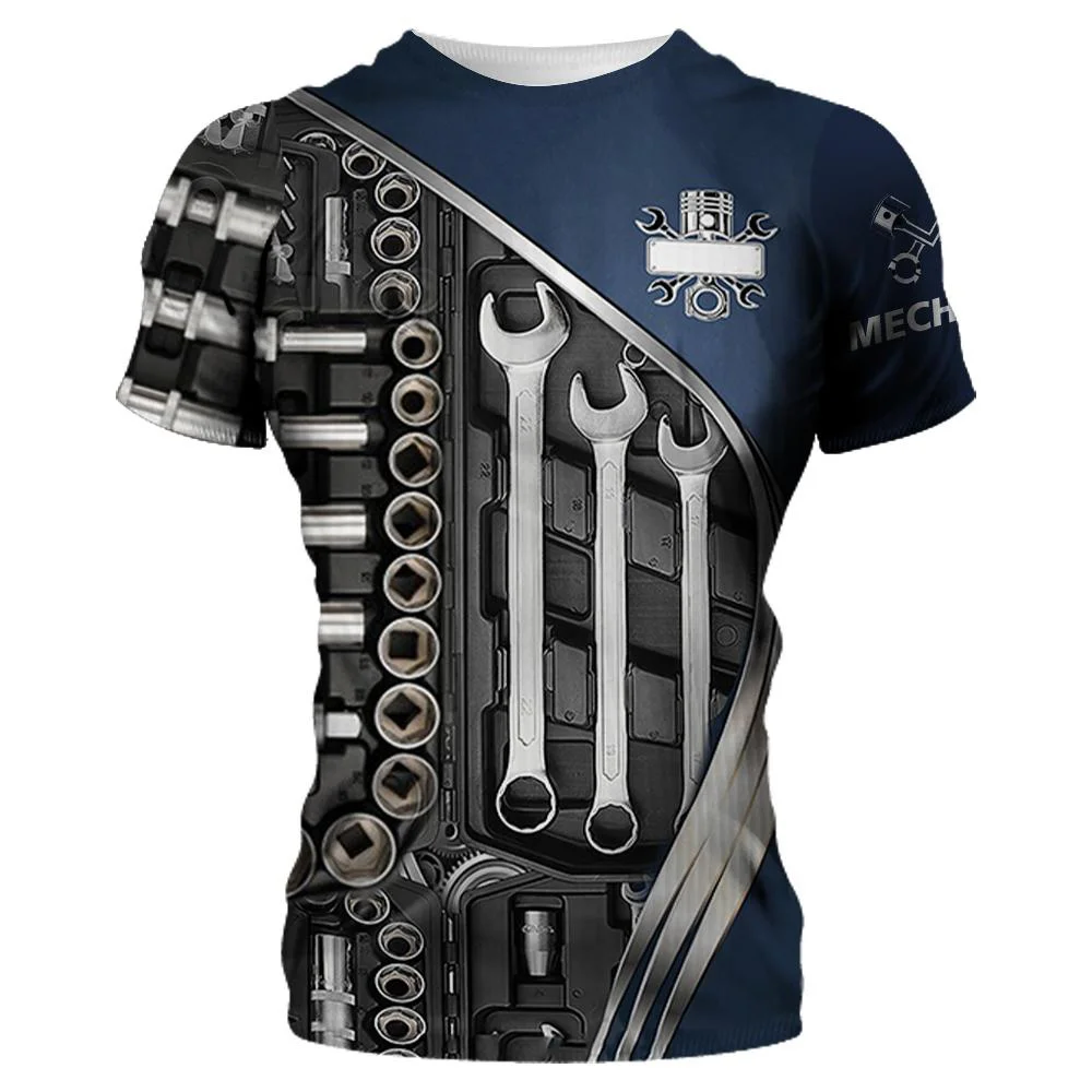 

Летняя мода 2023, Мужская футболка с персонализированным именем механика, 3D топы со сплошным принтом, Футболки унисекс, Уличная Повседневная Спортивная футболка