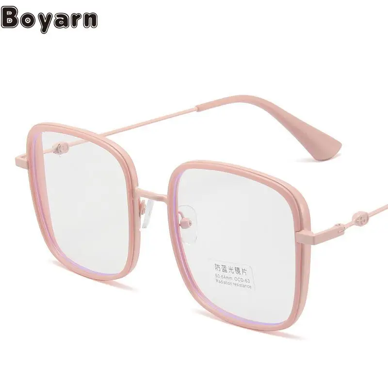 

Boyarn New Simple Square Large Frame Anti Blue Light Glasses For Men And Women Ins Style Candy Color Gafas De Sol Flat Light Gla