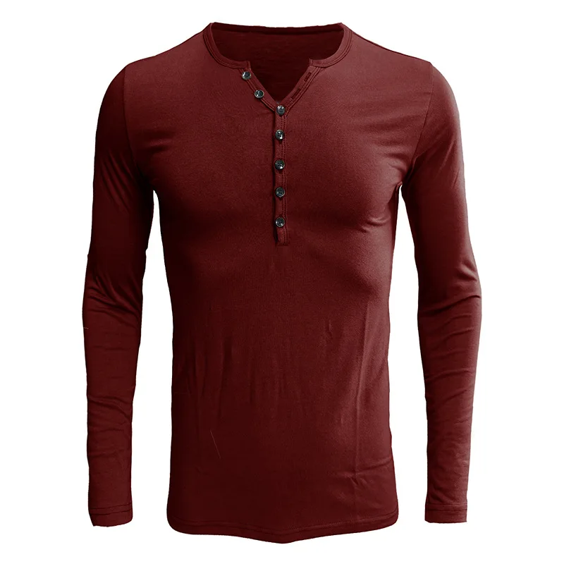 2022 autumn and winter 80% cotton US size casual men's long-sleeved t-shirt slim V-neck solid color men's bottoming shirt top