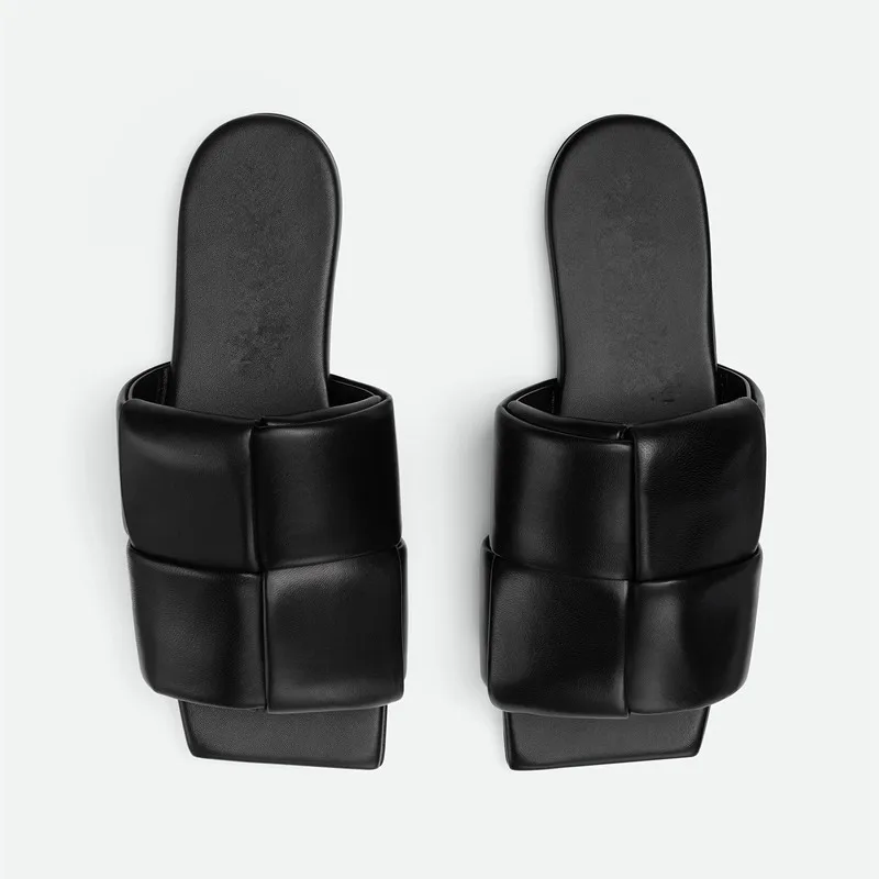 Women's slippers 2023 spring and summer fashion new casual woven plaid leather large bottomed slackers' open-toe slippers