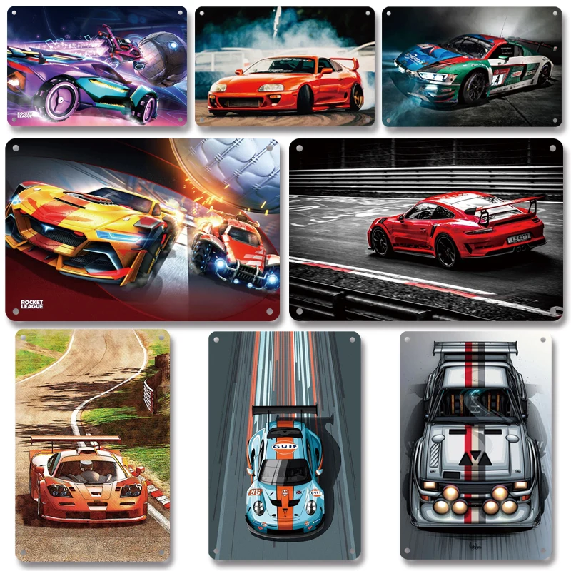 

Street Race Cars Scenes Metal Plates for Wall Decoration Tin Crafts Accessories for Bars Decors
