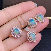 meibapj natural opal gemstone earrings ring and necklace 3 pieces suit for women real 925 sterling silver fine jewelry set