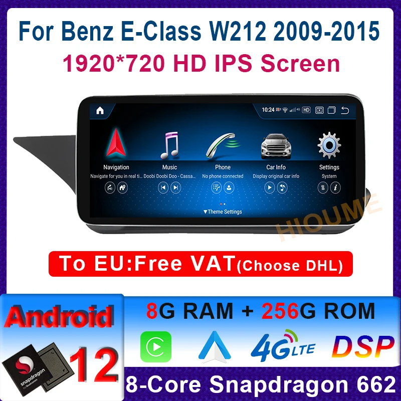 

Мультимедийный плеер Snapdragon, 10,25 дюйма/12,5 дюйма, Android 12, 8 + 256 ГГц, GPS, радио для Mercedes Benz E Class W212, E200, E260, E300, 2009-2015