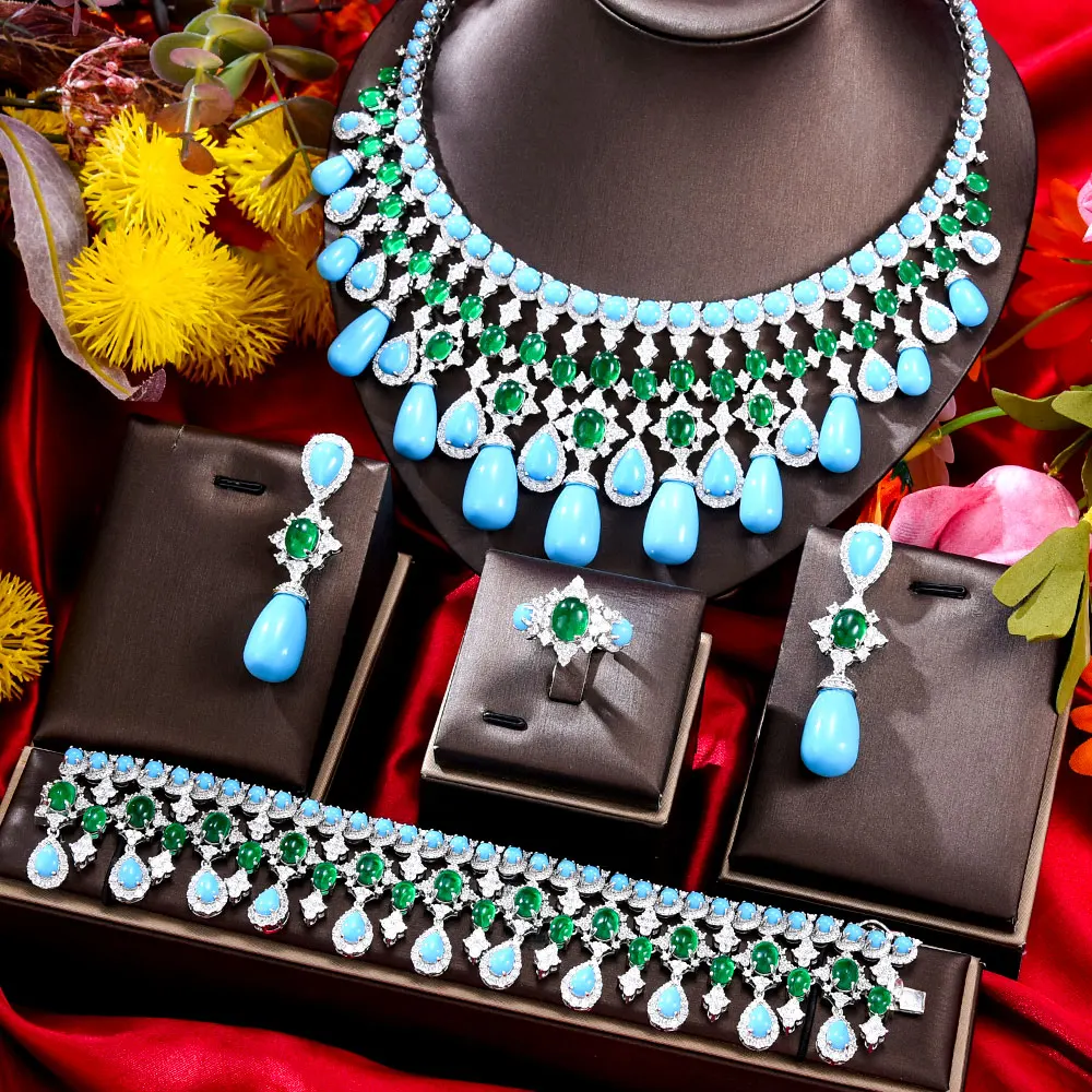 GODKI трендовые 4 шт Роскошные бирюзовые эффектные Ювелирные наборы для женщин