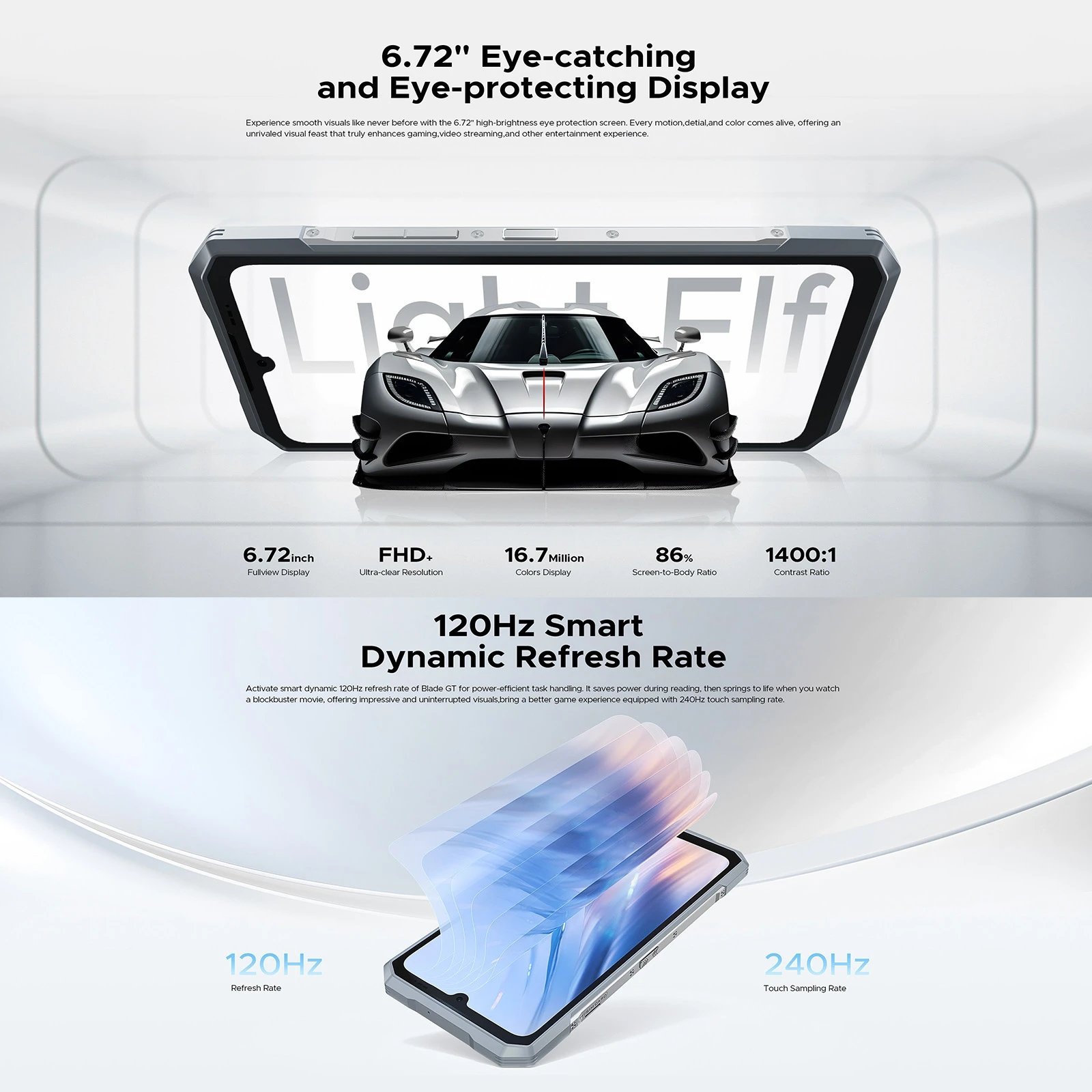 Прочный телефон DOOGEE Blade GT 6 72 дюйма FHD + 120 Гц светодиодный эффект 12 ГБ 256 5500 мАч